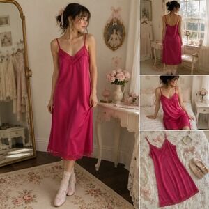 Collectible Classics Slip Dress Women 36 Pink Vintage Lace Trim Full Length Slip